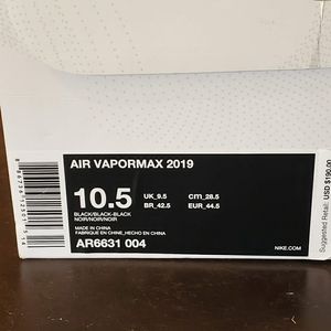 Nike air Vapormax 2019 black men's 10.5